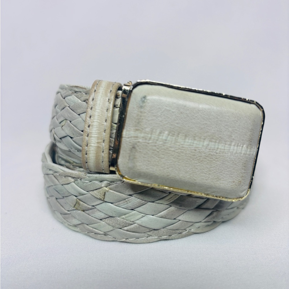 Vintage‎ 90's Women's Leather Braided Woven Mint Sea foam Green Belt L